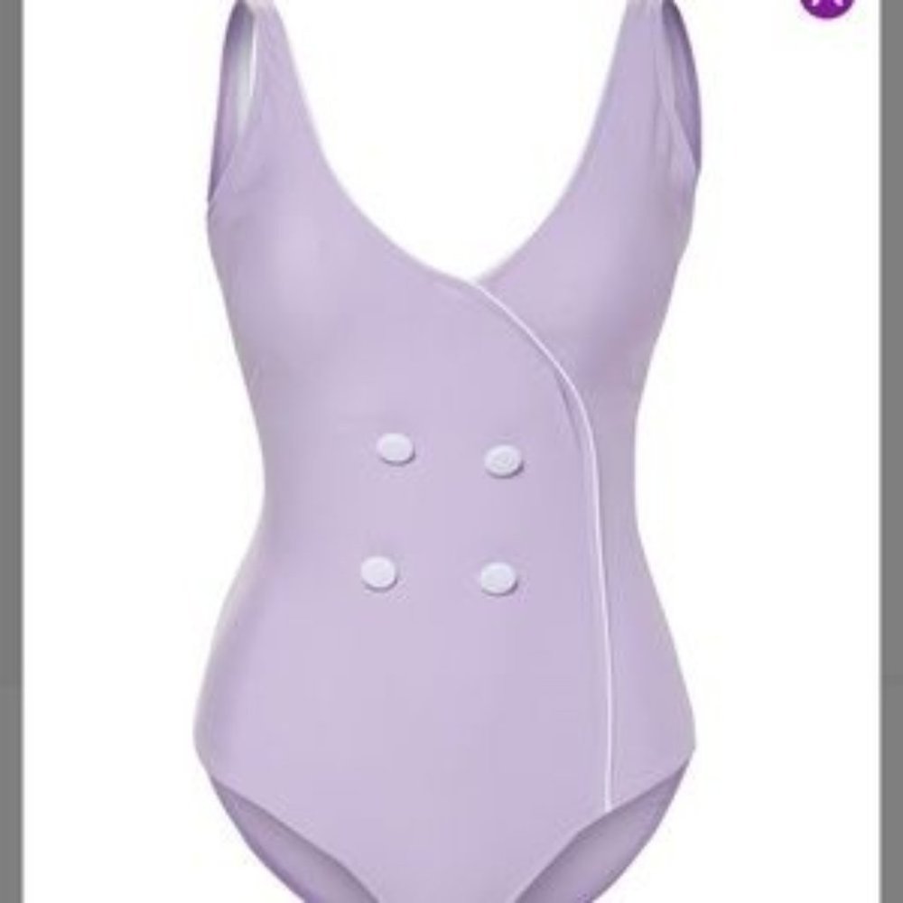 Juicy Couture Button Accent Double Breasted One Piece Swimsuit button detail